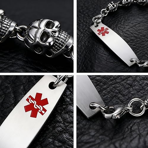 Miniatura 14 de Brazaletes de alerta médica ajustables de 7.5" a 9" para mujer/hombre, de acero inoxidable, intercambiables