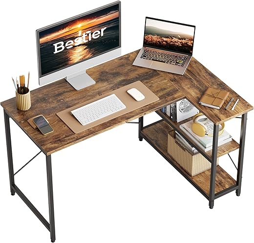 Bestier L Shaped Desk Small Corner Desk with Shelves 120CM...