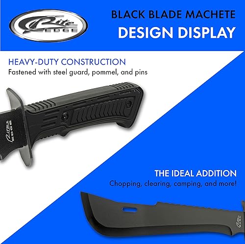 Miniatura 4 de SZCO Supplies 211553-BK Machete de supervivencia al aire libre con mango de goma, punta de caída, color negro, 16 pulgadas de longitud