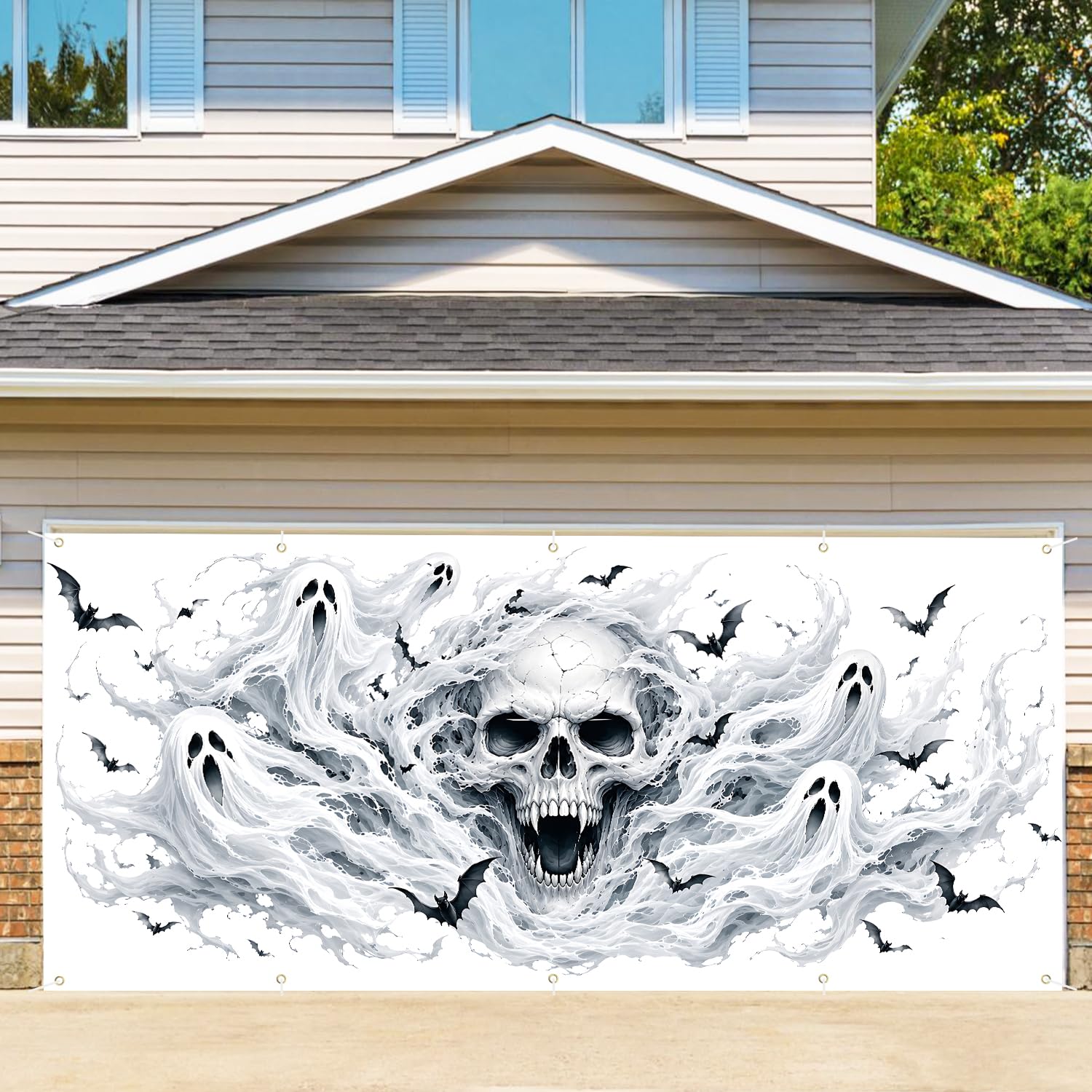 Phantom Skull 7 x 16 ft Halloween Garage Door Decorations Halloween decorations Witch Door Cover, Hanging Banner,Backdrop Mural for Home, Outdoor, Indoor, Spooky Party, Wall, Window