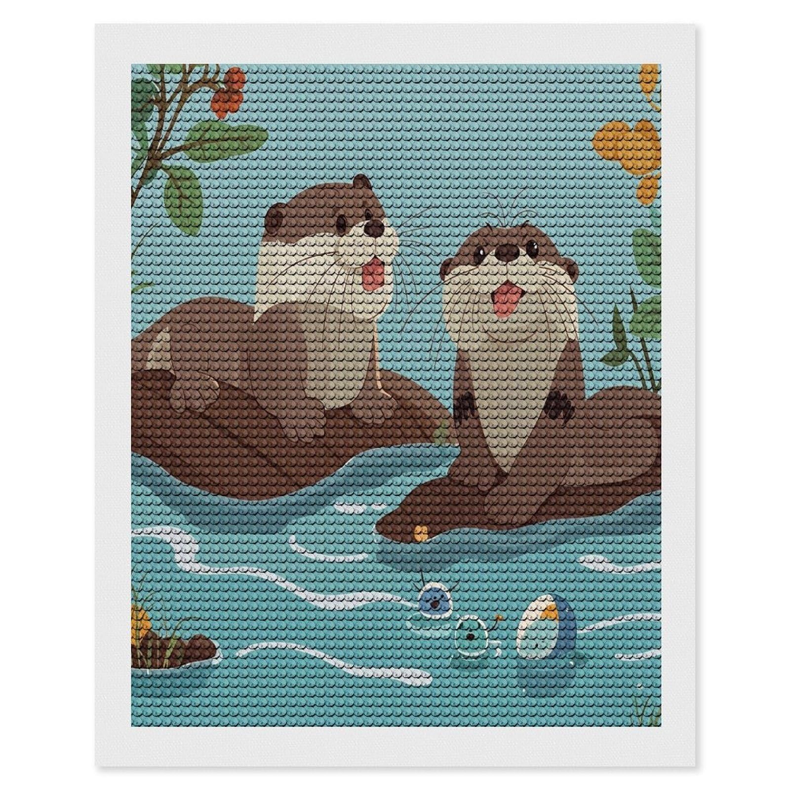 FekiLoot Otters Diamond Painting Kits for Beginners DIY Diamond Art Kits for Adults Full Drill Round Diamond Dot Gem Art Painting Fun DIY Crafts for Home Kitchen Wall Decor Gift 16"x20"