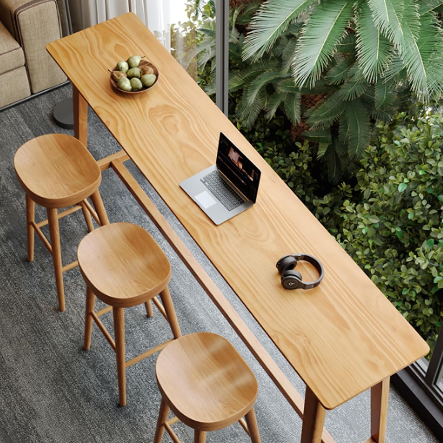 Solid Wood Live Edge Rectangle Bar Table, Narrow Dining & Pub Table for Kitchen, Patio, Balcony - Stylish 120x40cm Coffee & Breakfast Railing Table