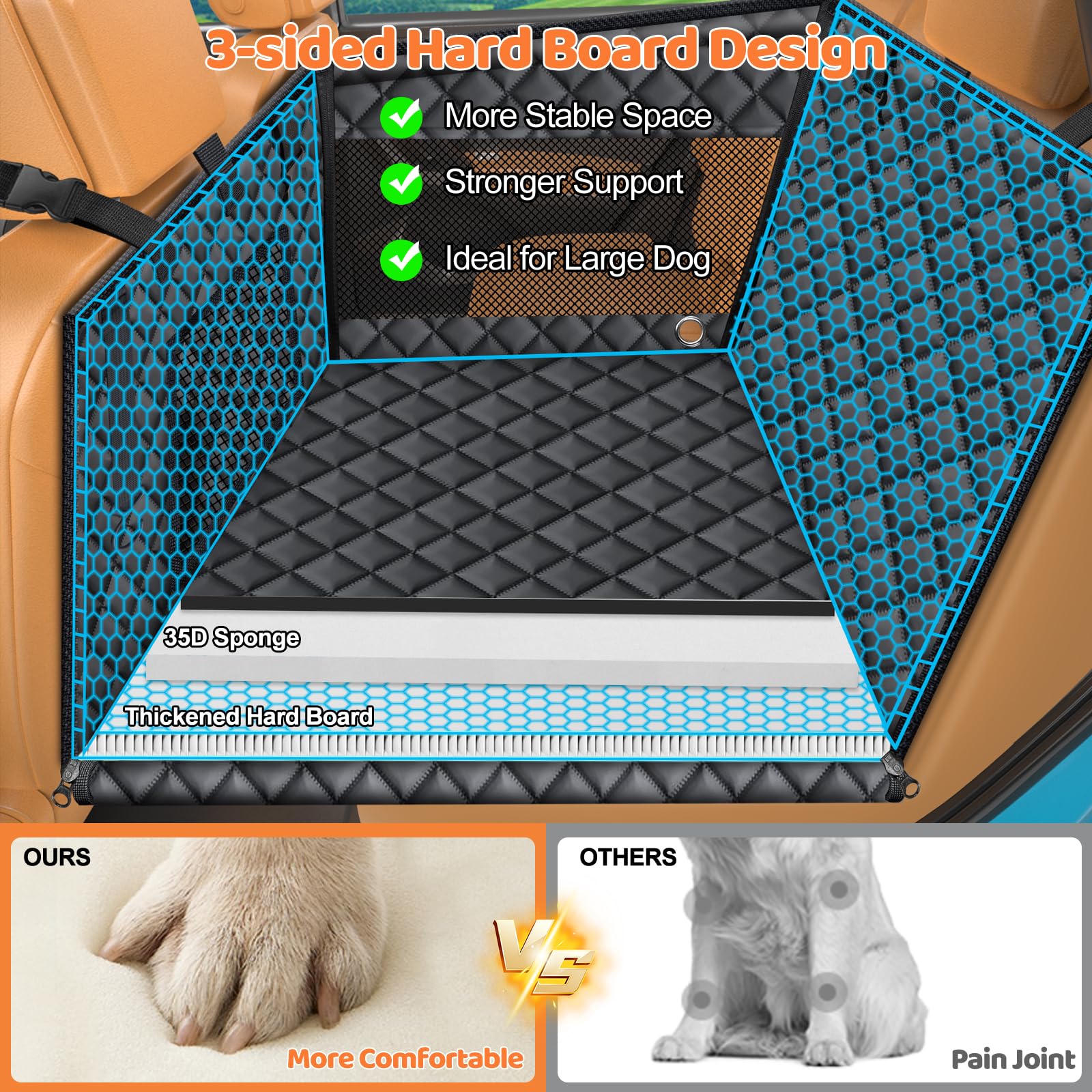 URPOWER Hard Bottom Dog Car Seat for Back Seat, Waterproof Hammock view 3