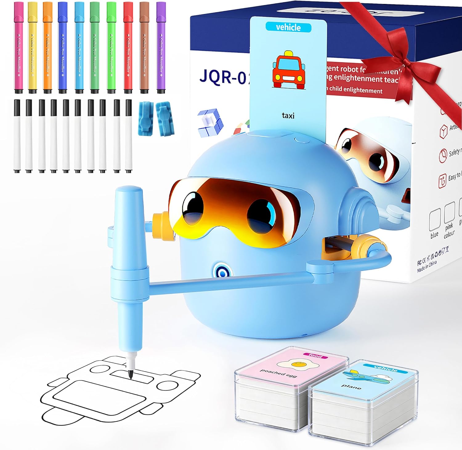 Smart Drawing Robot for Kids, Voice Interactive Magic Drawing Robot with 100 Cards, 10 Colorful/10 Black Pens/2 Card Storage Box/2 Clips, Montessori Painting Toys for 3-9 Years Old Boys Girls (Pink)