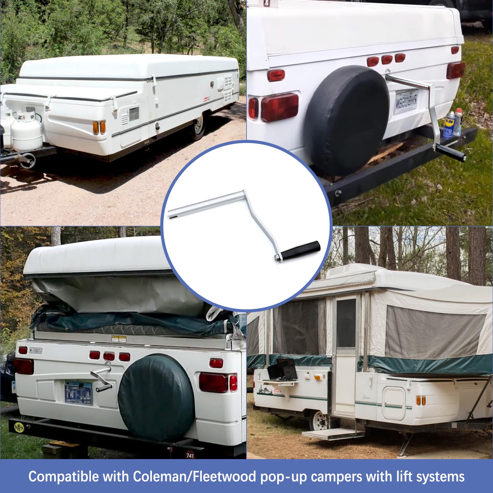 Manivela de manivela, mango de manivela compatible con Coleman/Fleetwood Pop-up Camper, manivela de hierro emergente, manivela de repuesto para caravana de 8 pulgadas, boca redonda