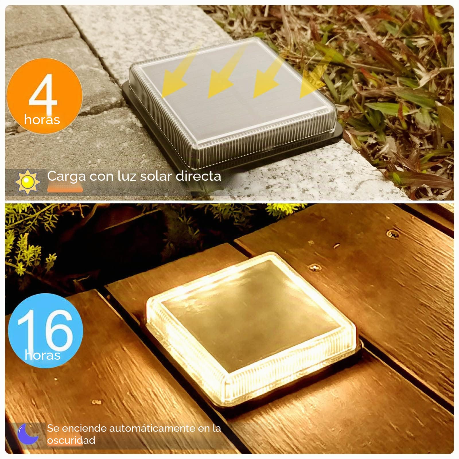 Lacasa 4pcs Luces Deck Solares LED de Suelo Exterior Jardin, 50LM Blanco Cálido 3000K Luz Solar Lampara Auto ON/OFF Luz Toda la Noche, IP68 Impermeable