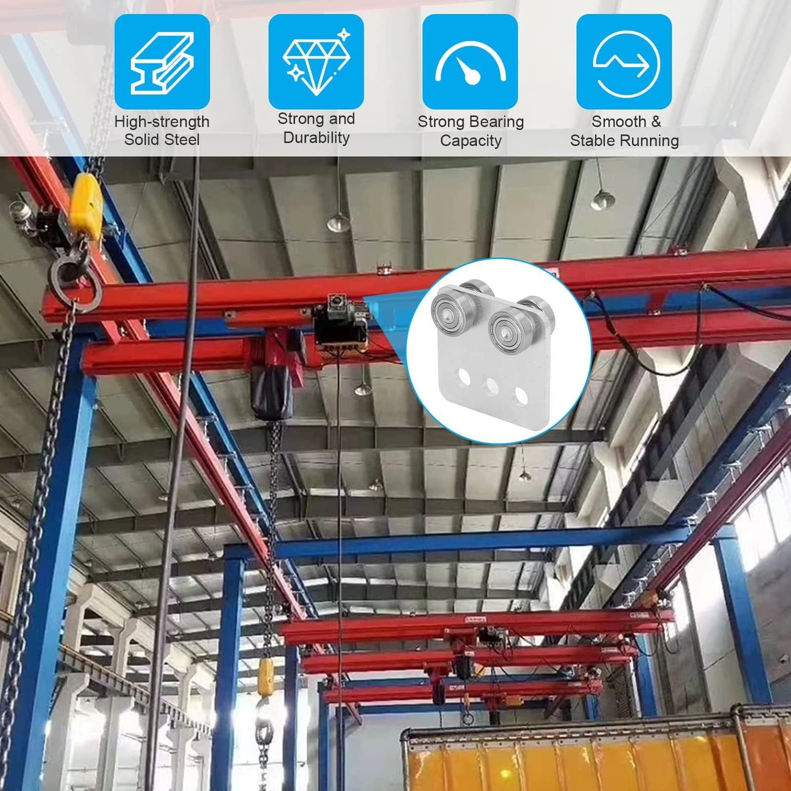 XHTLLO 4 Wheel Trolley Assembly, High Bearing Rolling Trolley Assembly Roller, Flat Sliding Wheel Sliding Pulley, Bearing Pulley Assembly, Rolling Bearing Accessory