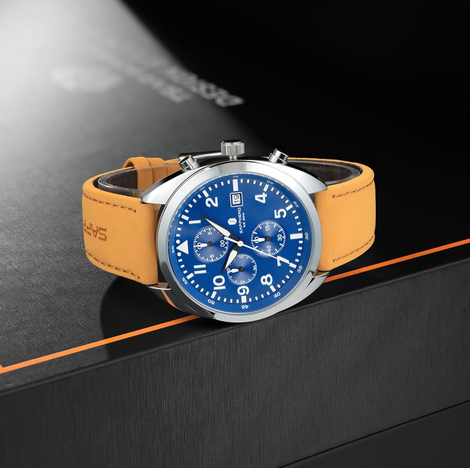 SAPPHERO Mens Watches, Men Quartz Watch 50M Waterproof, Classic Leather Strap, Fashionable and Sport Men's Chronograph Watches Arabic Numeral Dial with Second Hand Glowing Easy to Read - Image 7