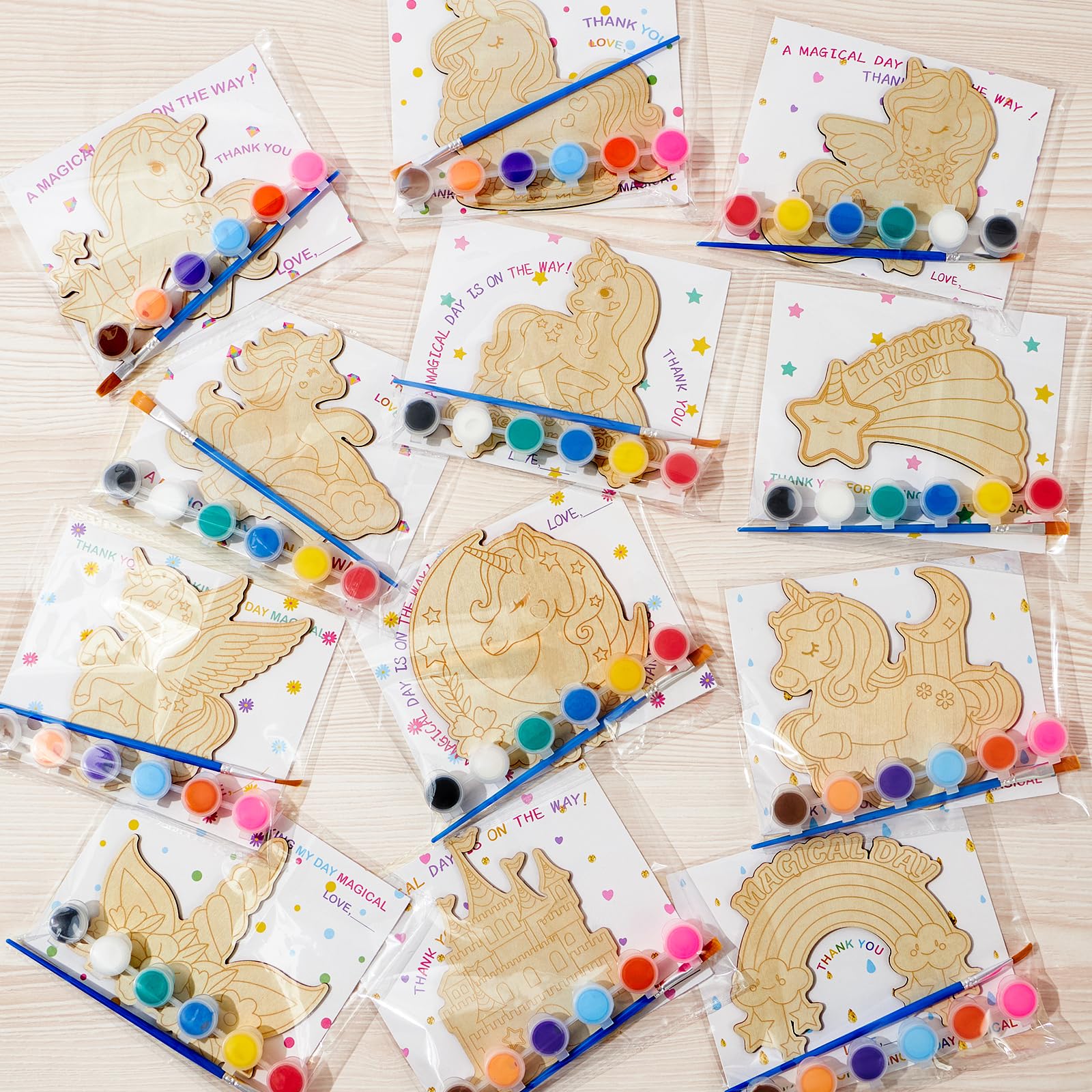 Winrayk 12 Sets Unicorn Party Favors Birthday Supplies Unicorn Craft Painting Kits for Girls, Unfinished Wood Crafts Gift Bag Card Paint Sets, Goodie Bag Stuffers Girls Birthday Party Favors Supplies