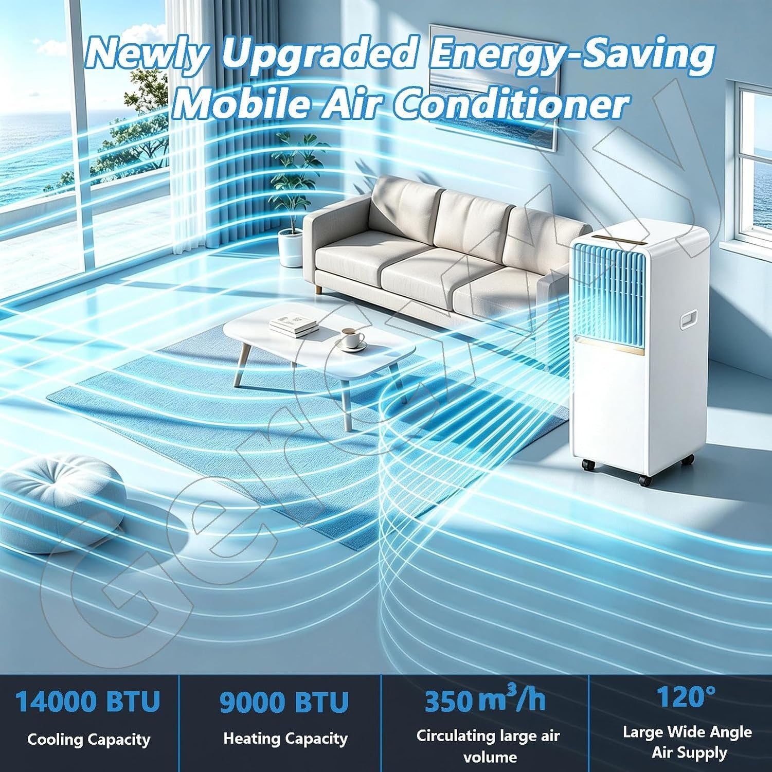 Climatiseur Mobile Réversible 14000 BTU Froid et Chaud, Unité de Climatisation Autoportante Silencieuse, minuterie 24h et Télécommande, Installation Facile pour, Cool+Heat