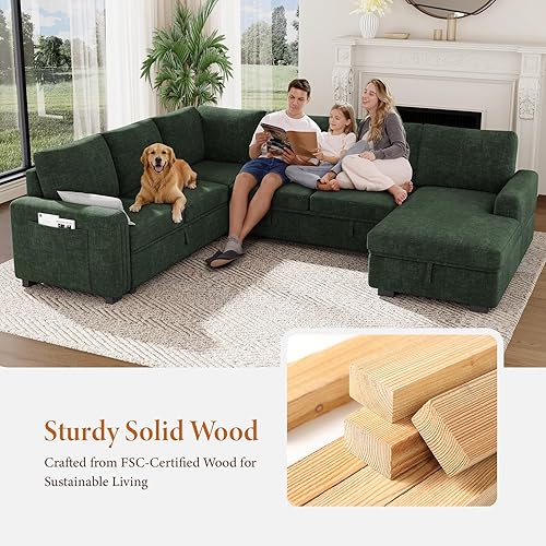 Miniatura 9 de Vesgantti Sofá modular de 113.6 pulgadas con sofá cama extraíble, sofá cama en forma de U de 7 plazas con diván de almacenamiento, sofá modular de