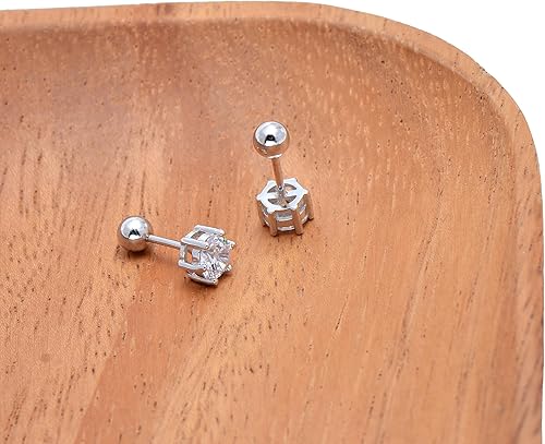 Miniatura 4 de 925 Sterling Silver Solitaire Simulated Diamond Cubic Zirconia Studs Earrings, Screw Backs
