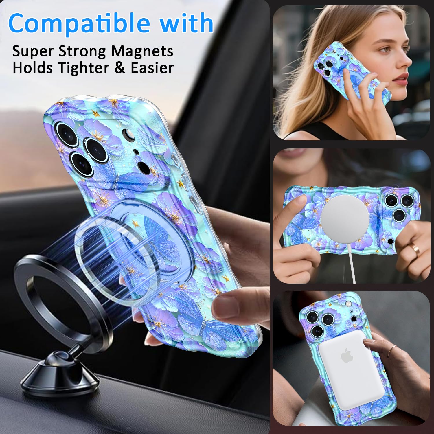 Custodia protettiva per iPhone 17 Pro Max, compatibile con MagSafe, cavalletto girevole a 360°, graziosa onda riccia, pittura colorata, resistente, custodia protettiva per iPhone 17 Pro Max