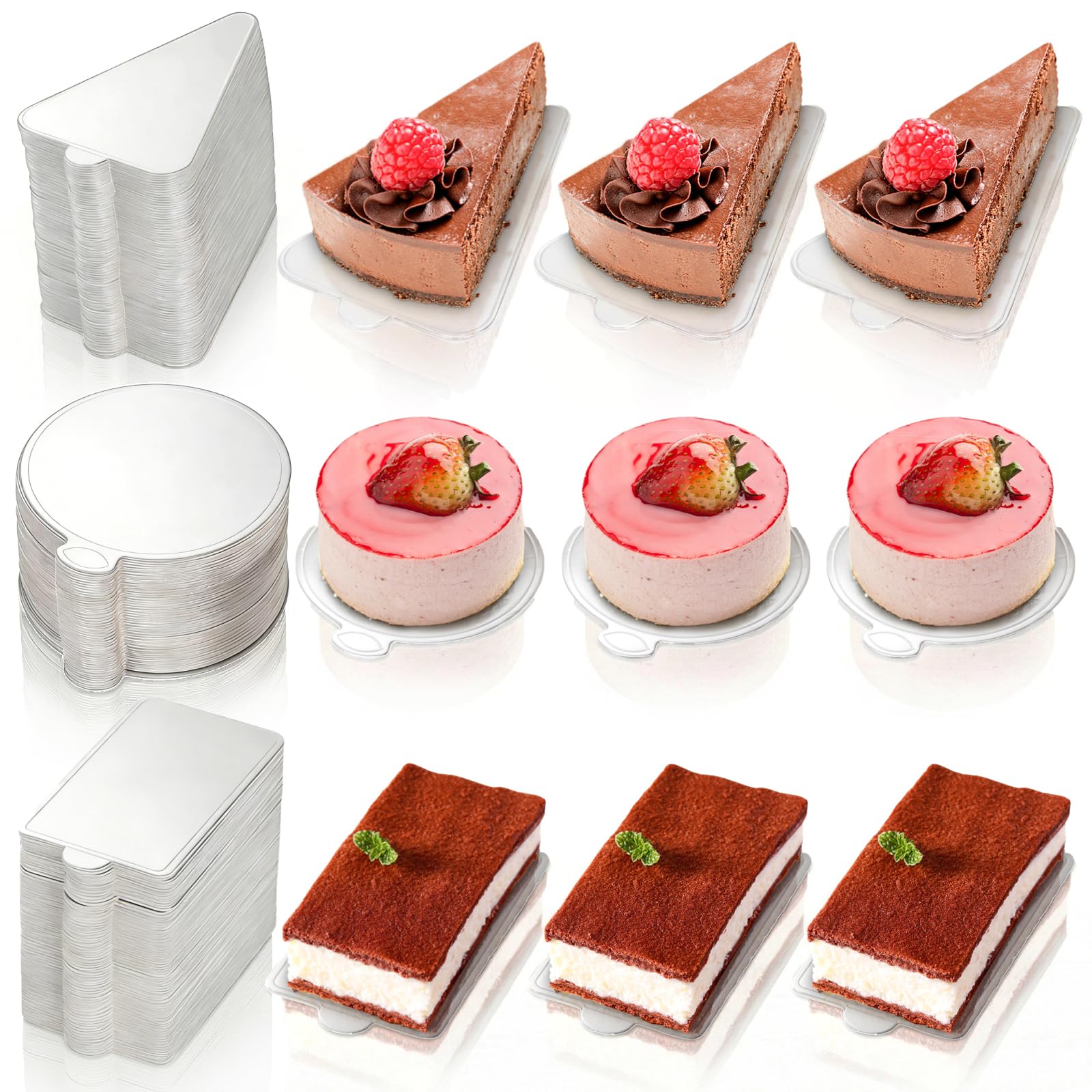 Dicunoy 300 PCS Mini Cake Boards, 3" Silver Mousse Dessert Displays Base Tray, Cupcake Cake Plates for Parties, Wedding, Birthday, Restaurant, Round, Triangle, Rectangular Cake Boards