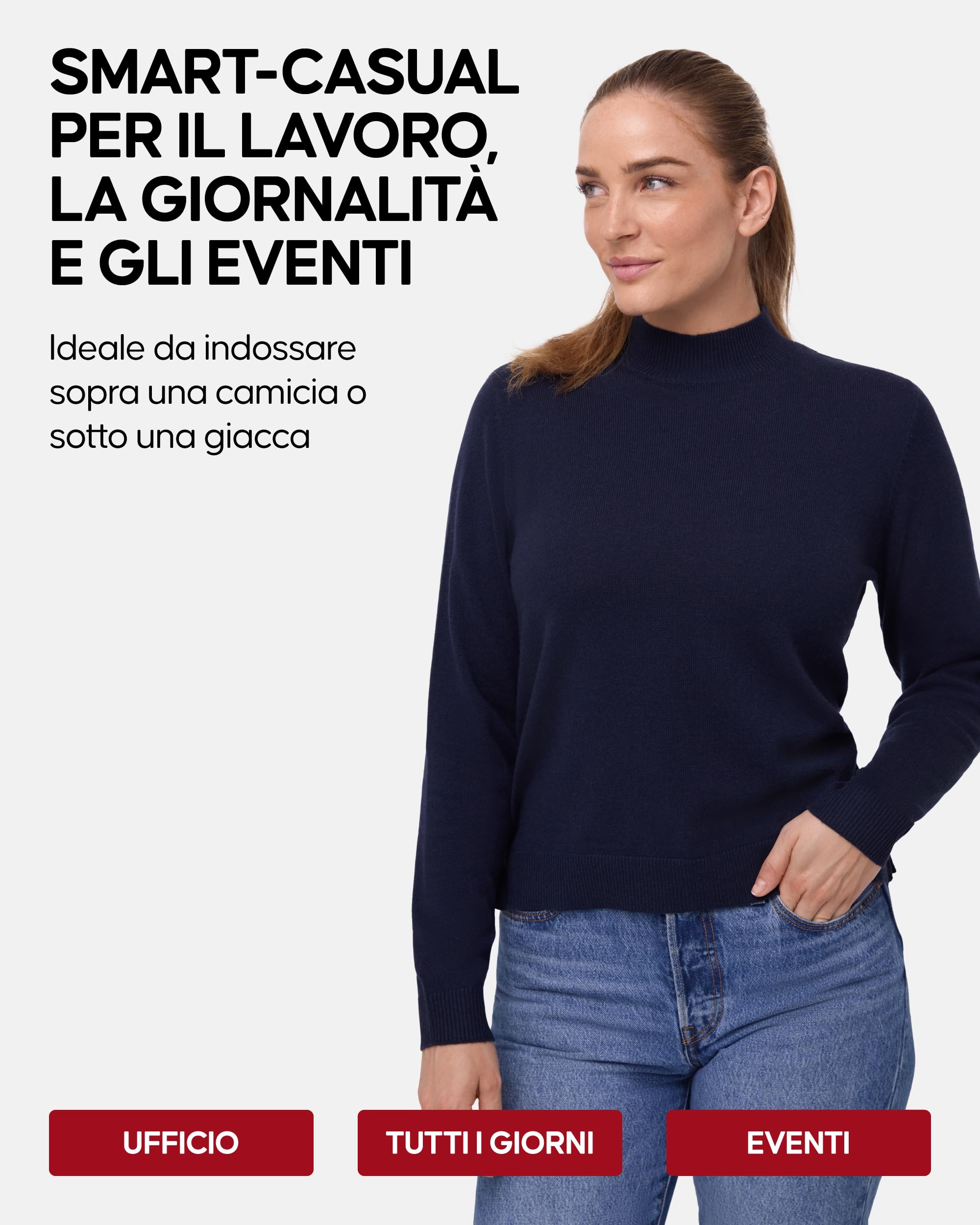 DANISH ENDURANCE Maglia Donna Maniche Lunghe, Maglione a Collo Alto Lana Merino e Cashmere, Dolcevita, Morbido e Traspirante