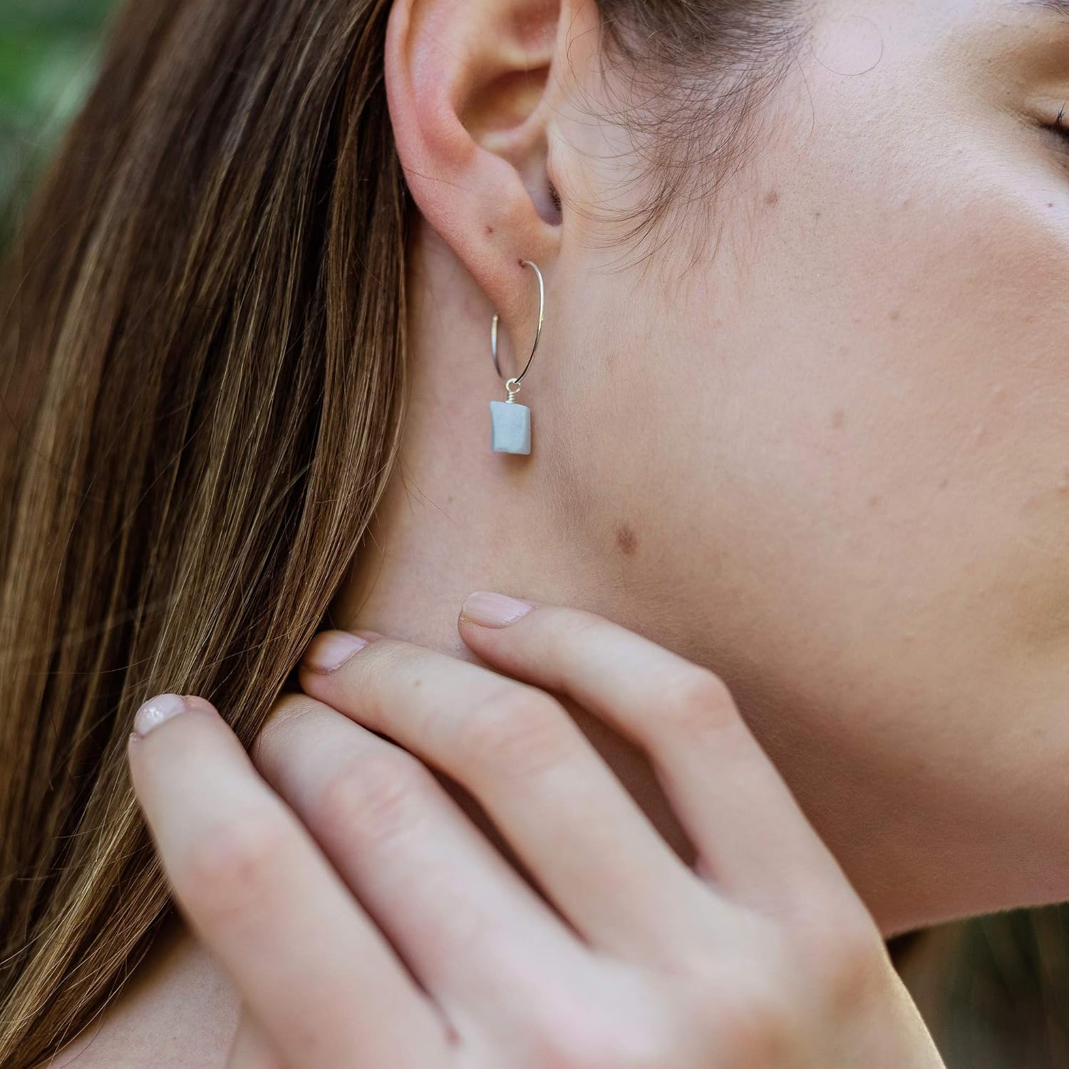 Luna Tide Blue Lace Agate Raw Nugget Hoop Earrings in Sterling Silver