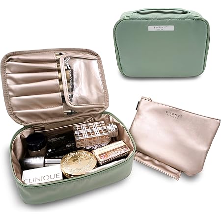 Amazon Co Jp Eachy 化粧ポーチ 多機能 メイクポーチ コスメポーチ コンパクト アイシャドー ブラシ入れ付き バニティ 化粧道具入れ プレゼント 抹茶グリーン シューズ バッグ