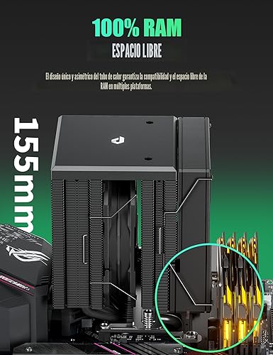 Miniatura 3 de Enfriador de aire para CPU, enfriador de CPU de doble torre con ventilador PWM de 120 mm, enfriador de aire para CPU de 6 tubos de calor para