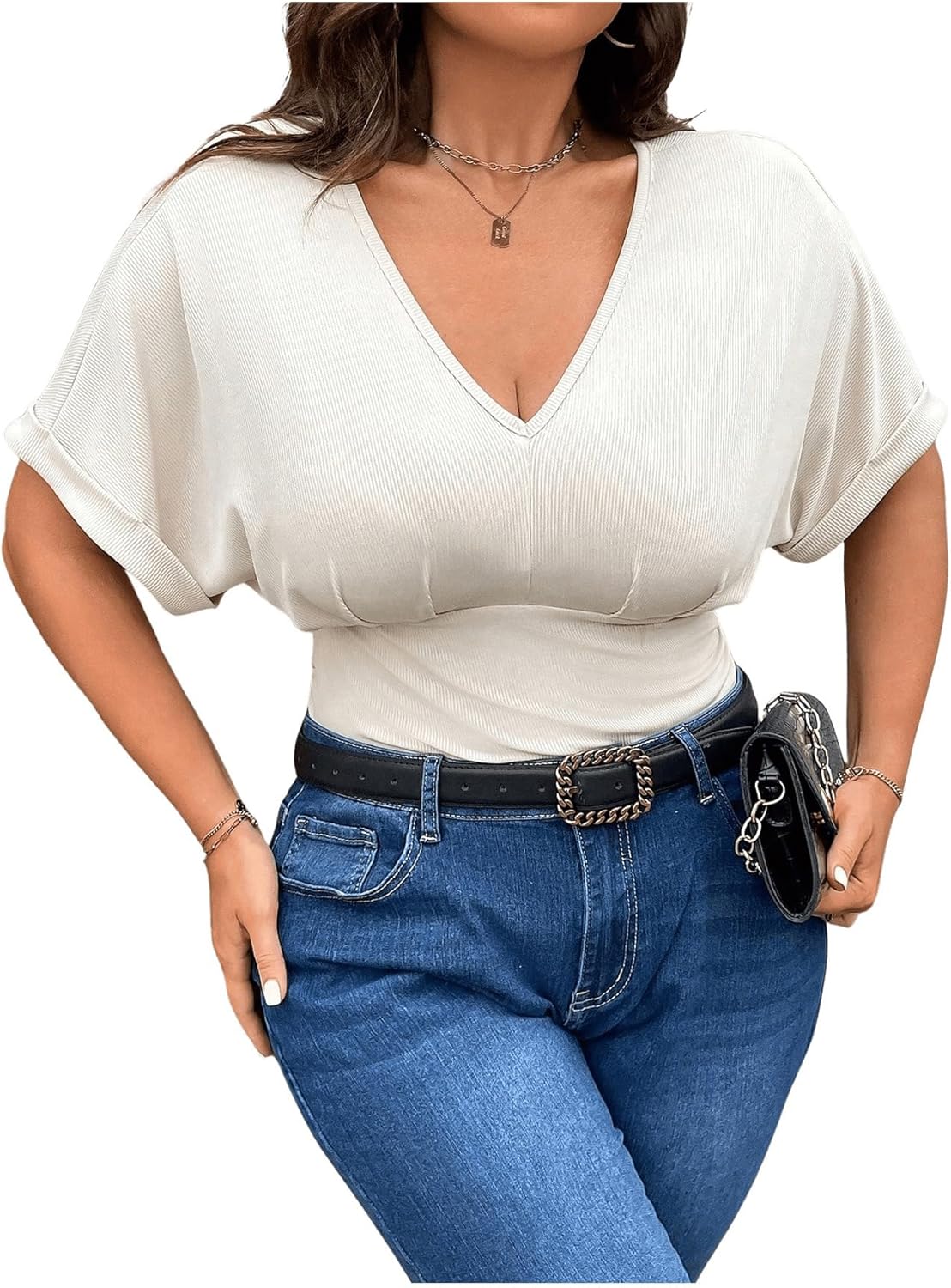 SOLY HUX Women's Plus Size V Neck Tummy Control Bodysuit Short Sleeve Ruched Leopard Tops - Image 4