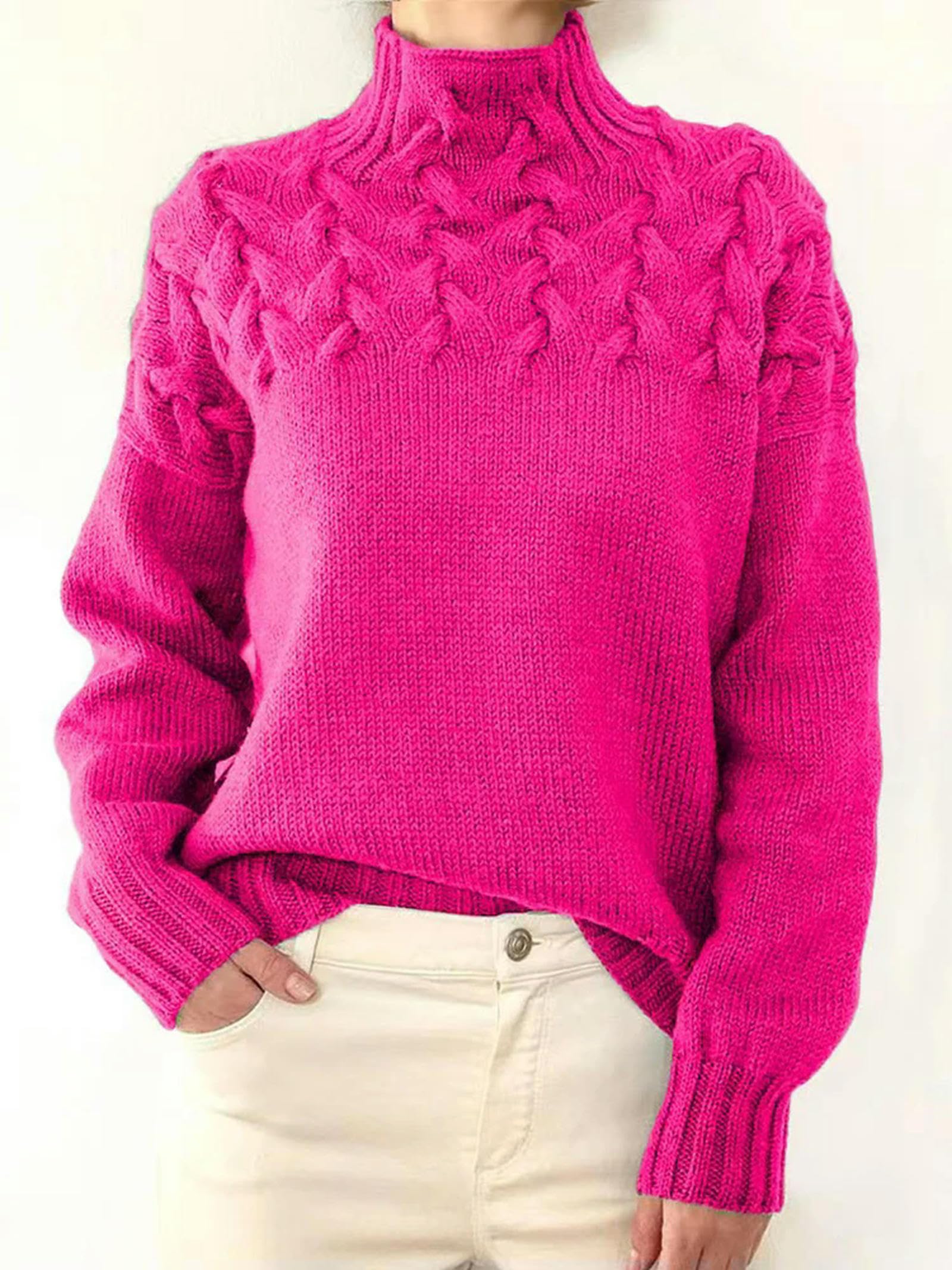Pullover & Strickjacken für Damen Vintage Rollkragenpullover Frauen Winter Warmer Gestrickter Pullover Dame Elegant Solide Jumper Langarm Strickwege