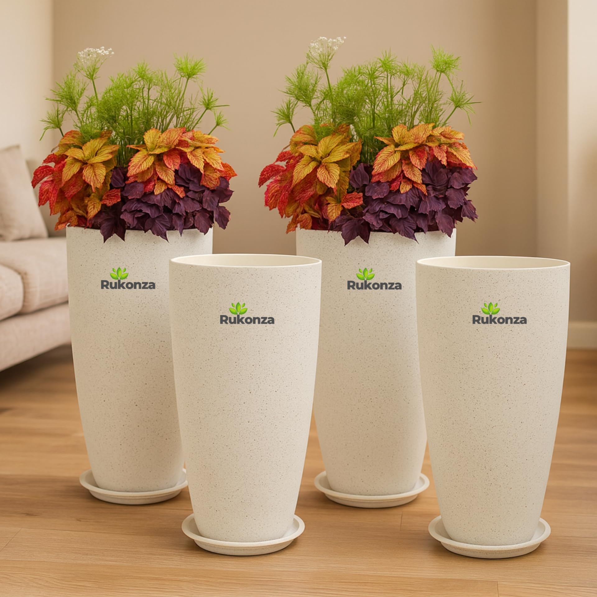 Rukonza Fiber Tower Planters - 4 Pack, White Marble -5 Rukonza Fiber Tower Planters - 4 Pack, White Marble -5