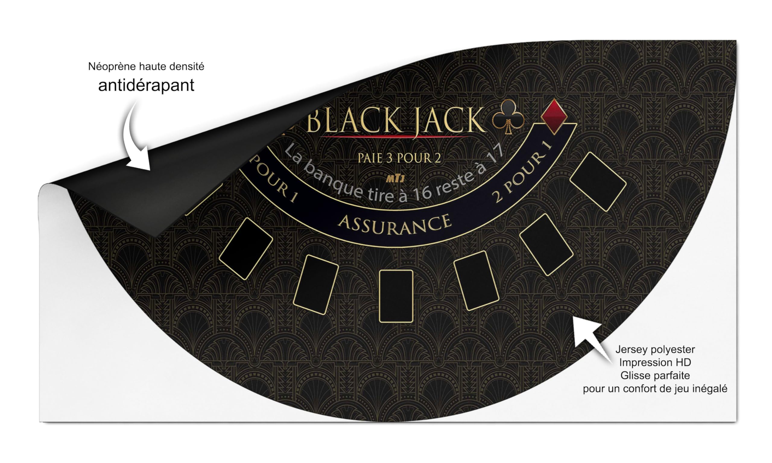 Alfombra de casino Black Jack 140 x 70 cm neopreno VIP negro