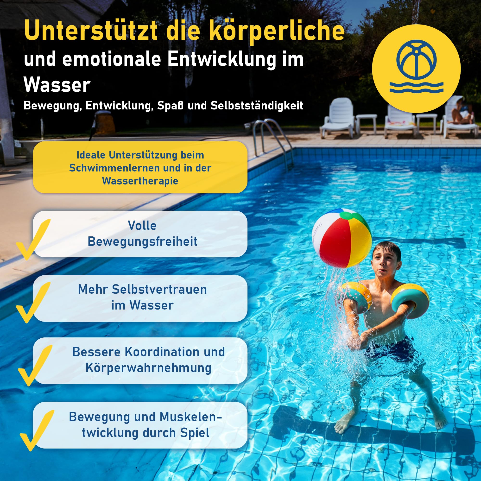 Cherek’s KraulQuappen Schwimmflügel für Jugendliche & ältere Kinder - Schwimmhilfe für Fortgeschrittene bis 60 kg - Große Armöffnung - Auftriebshilfe zum Schwimmenlernen