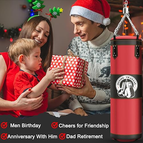 Miniatura 7 de Vkahaak Saco de boxeo de 4 pies para adultos, juego de bolsa de boxeo colgante sin relleno, saco de boxeo pesado con guantes de boxeo de 12 onzas