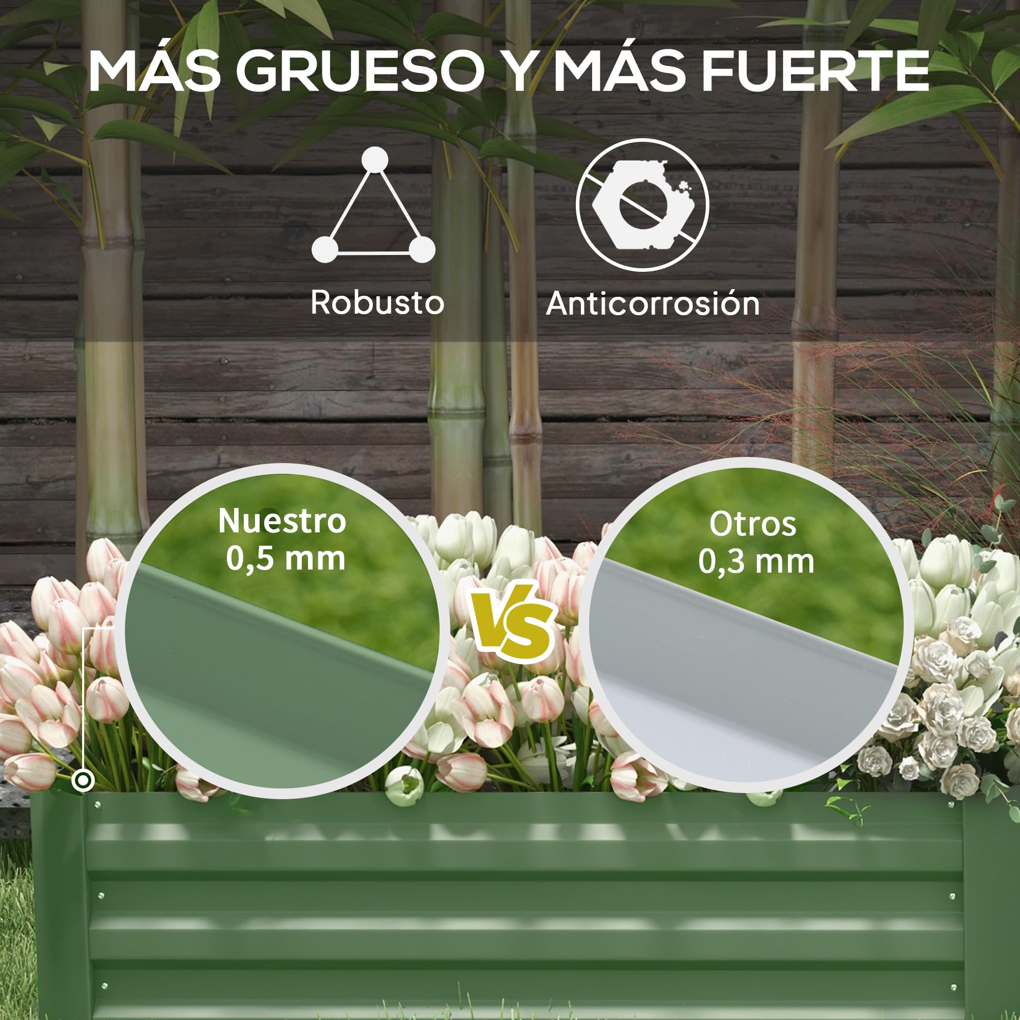 Outsunny 2 Jardineras Exterior Grandes Acero Galvanizado 100x50x30 cm Verde | Huertos Urbanos, Maceteros Exterior Elevados para Plantas, Flores, Terraza, Resistente a la Intemperie