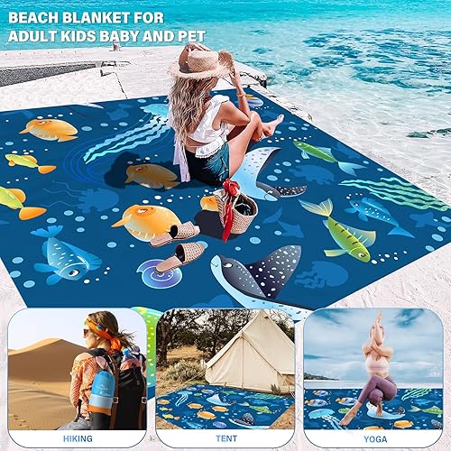 Miniatura 11 de Beach Blanket Oversized Extra Large 78" X 81",Waterproof Sandproof Beach Blanket 1-7 Adults Lightweight Durable for Travel Camping Hiking Picnic