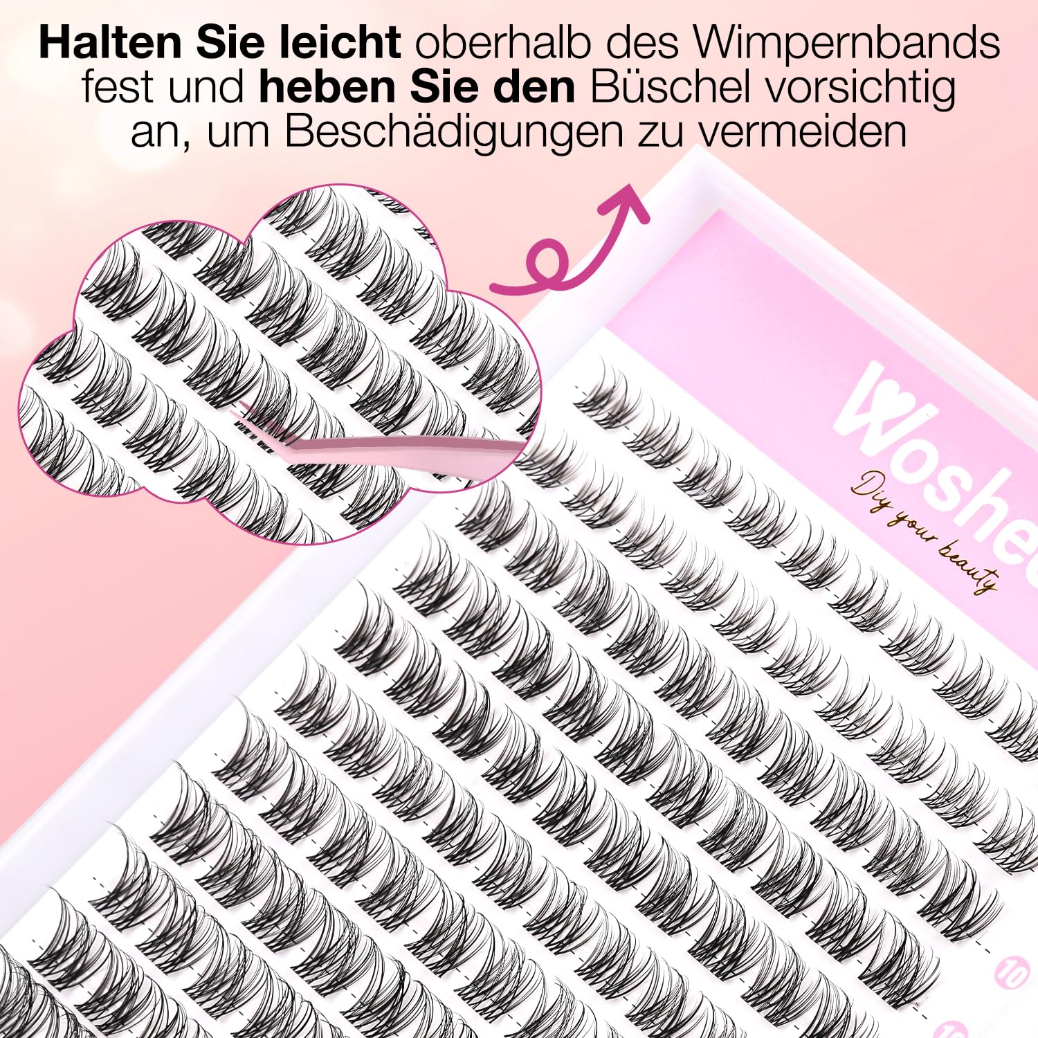 Wimpern Extensions Set, Lash Cluster Set, Wispy Natürliche Wimpern Cluster, D Curvature Diy Künstliche Wimpern with Bond and Seal & Remover (8-16mm, Rougee Set)