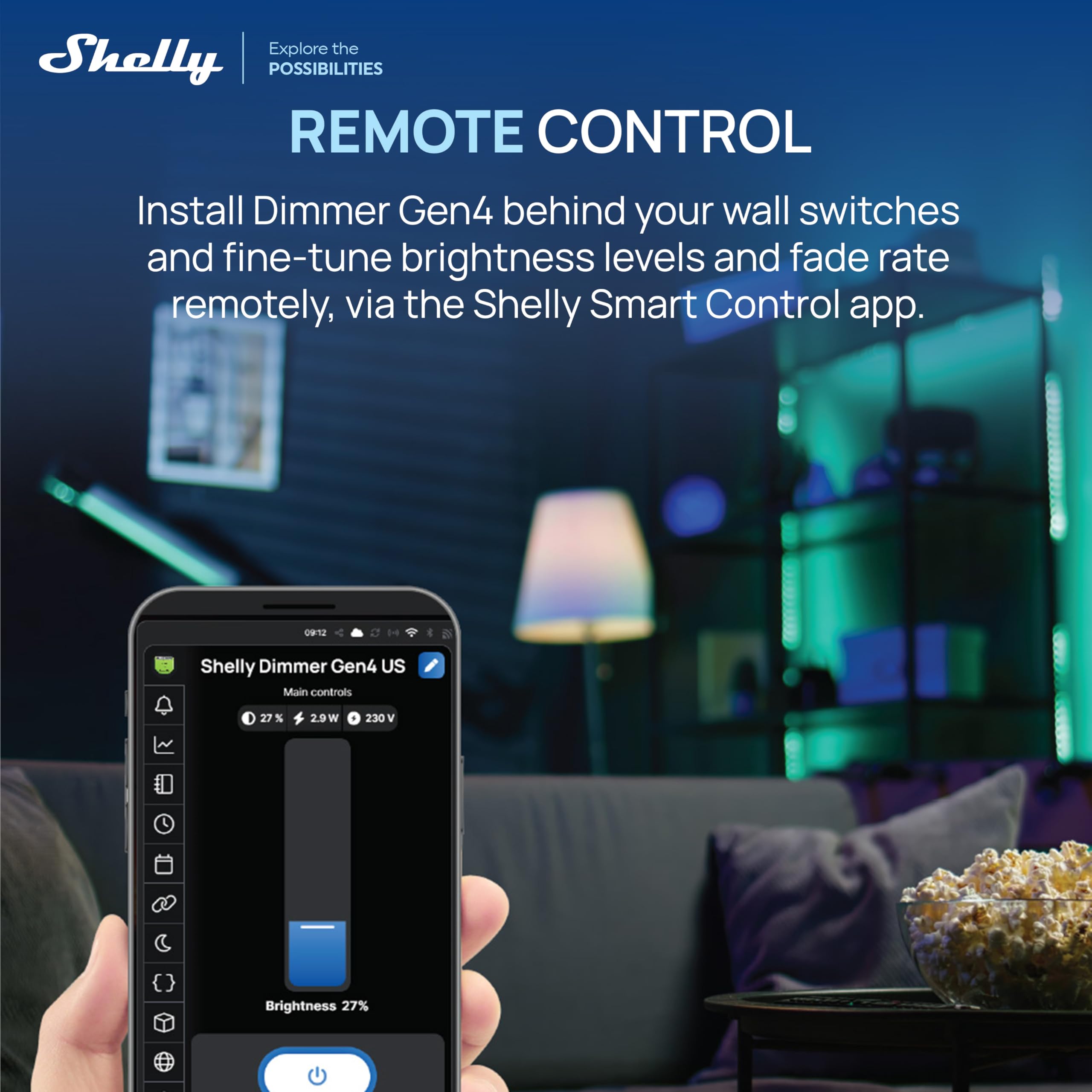 Shelly Dimmer Gen4 - Dimmer Smart WiFi, Certificato Matter, Per Luci Dimmerabili, Interruttore Zigbee, LED Strip, Timer, Senza Neutro, Nessun Hub Richiesto, Alexa, Google Home e Apple HomeKit