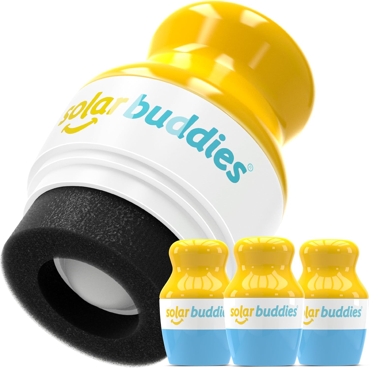 Triple Pack Of Solar Buddies Refillable Roll On Sponge Applicator For Kids, Adults, Families, Travel Size Holds 100ml for Sunscreen, Suncream and Lotions (Triple Blue Set)