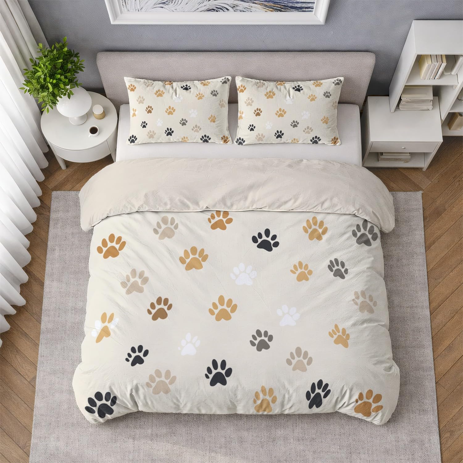 Funda Nordica Cama 150 Funda De Edredon 220 x 240 Juego De Ropa De Cama Sin Costuras Animales Huellas de Patas - Amarillo De Microfibra Suave Reversible Ropa De Cama Set con Funda De Almohada 50x75CM