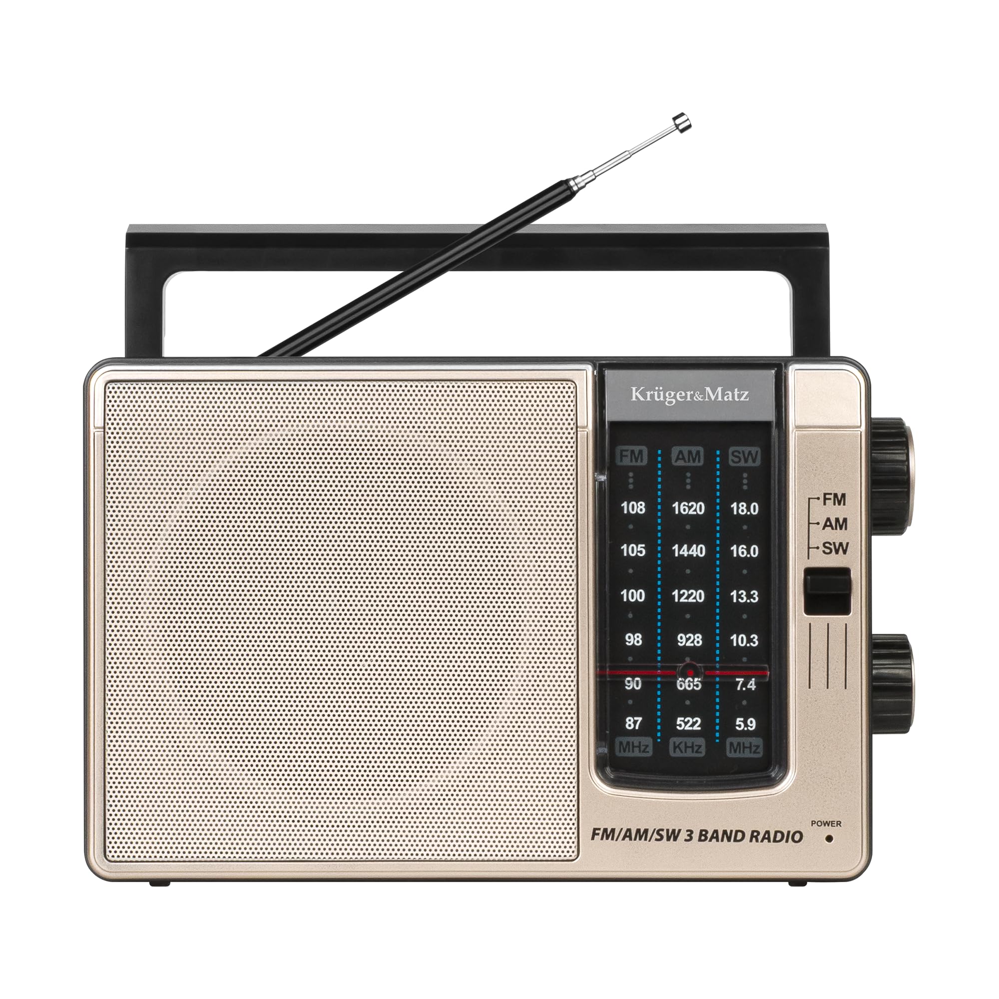 Krüger&Matz Radio Przenośne Analogowe Moc 3W AM/FM/SW Akumulator 800mAh Antena Teleskopowa Jack 3,5 KM0830