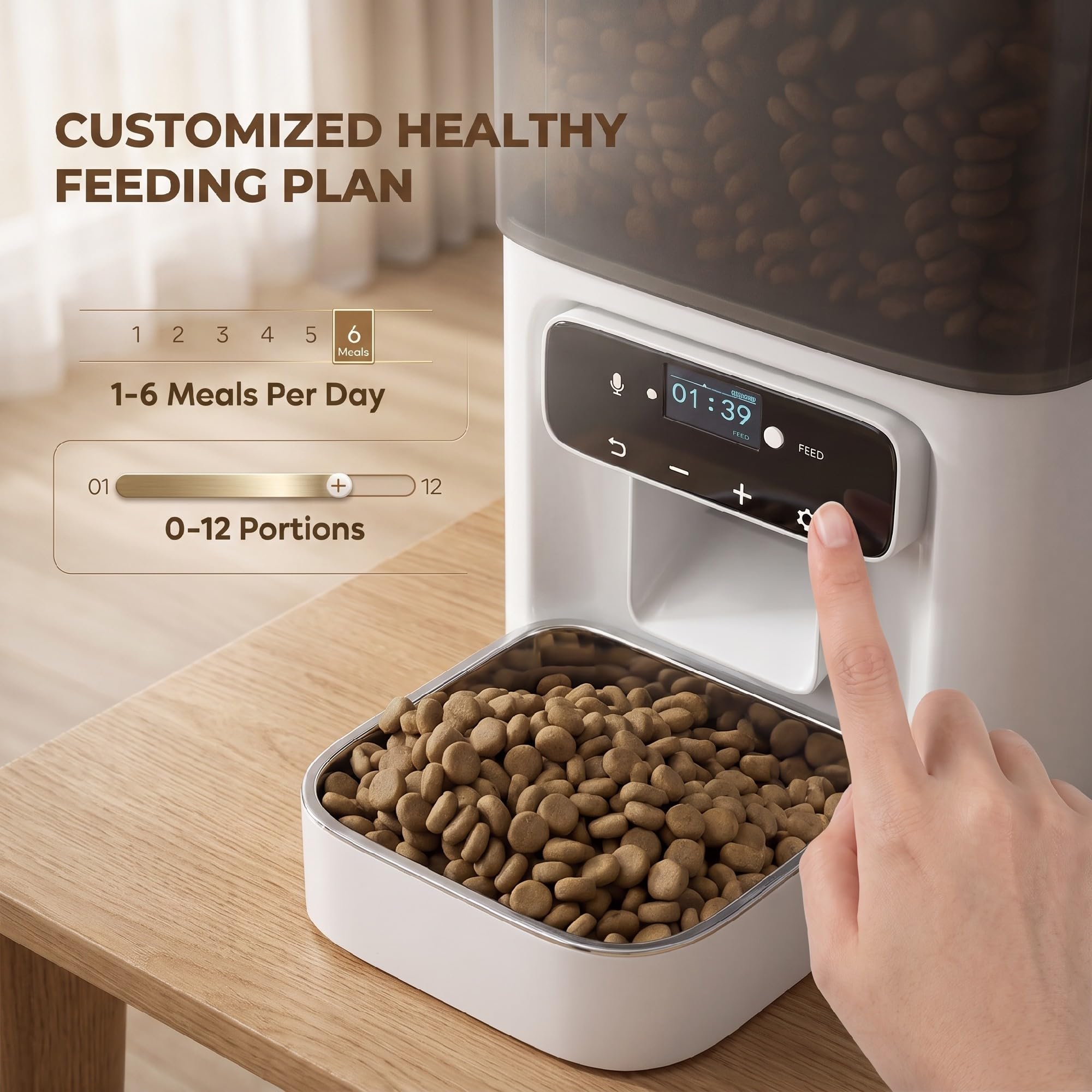 PawHut Dispensador automático Comida Gatos, 4,5L Varios Gatitos | Cuenco de acero inoxidable, temporizador hasta 6 comidas, grabadora de voz, alimentador programable, control de porciones