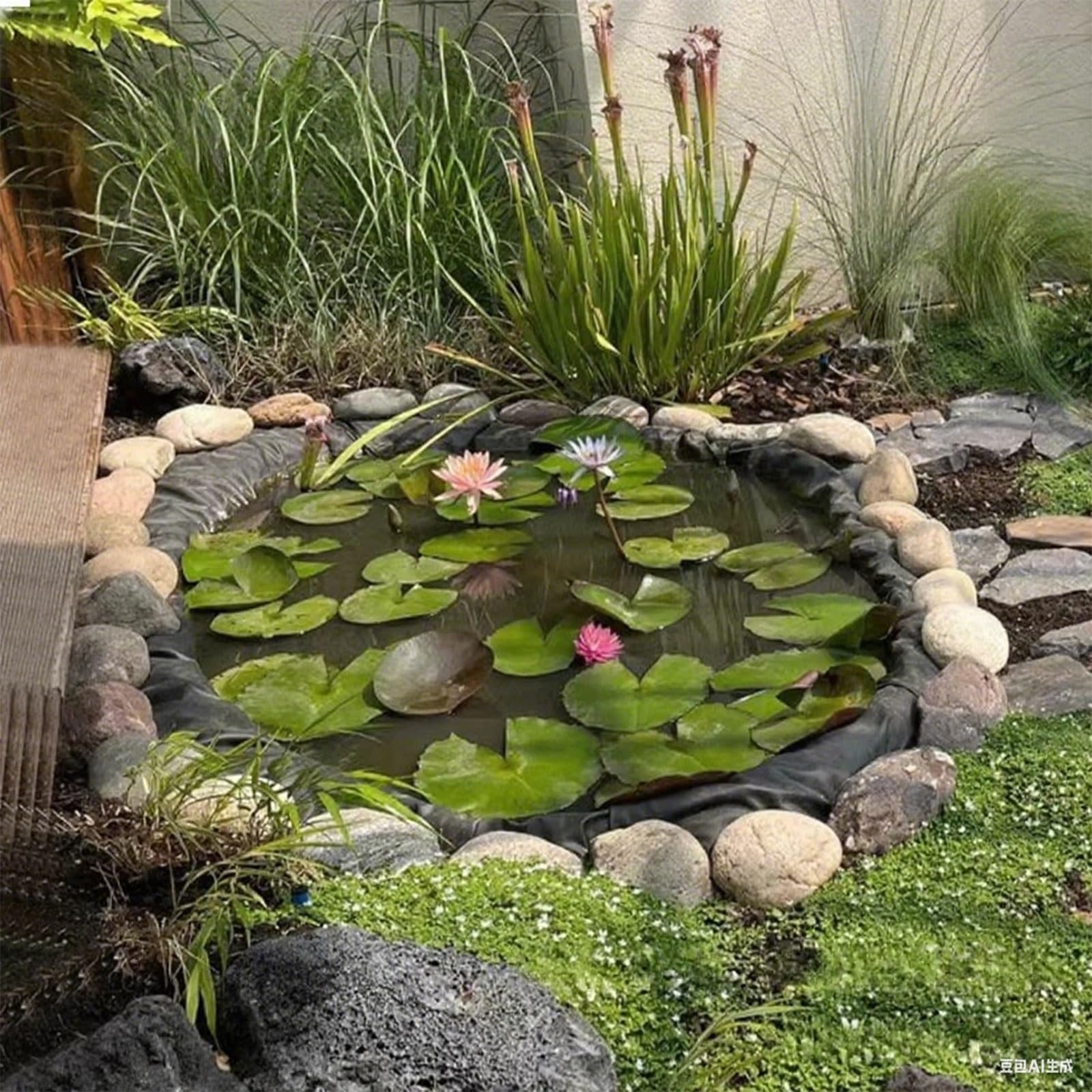 Fischsichere HDPE Teichfolie Rolle - Langlebige, UV-beständige wasserdichte Membran für kleine Gartenteiche, natürliche Schwimmbäder & Wasserspiele - flexibel, reißfest (2x6m)