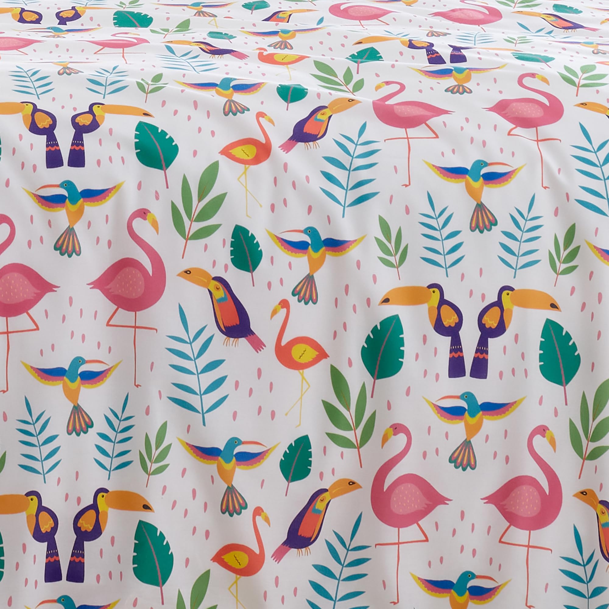 Fusion, Tropical Flamingo Duvet Cover, Single (140 x 200cm), Reversible Design (Rainbow Stripes), Tropical Birds (Toucan) - Image 3