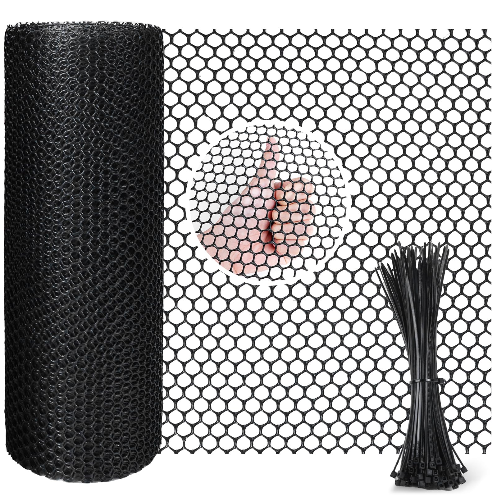 Rouleau de grillage en plastique réutilisable et solide pour l'élevage de volailles, jardin, balcon - Clôture pour décoration de maison et jardinage (noir, 15 m)