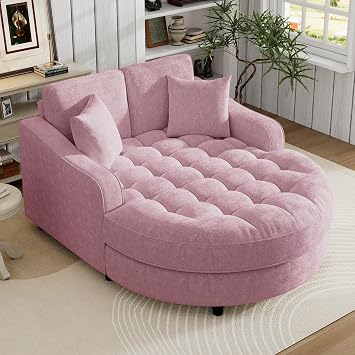 55" Oversized Chaise Lounge Sofa Bed, Luxurious Chenille Upholstery Sofa with Tufted Seat and Detachable Pillows for Living Room Apartment Offices Pink-OV