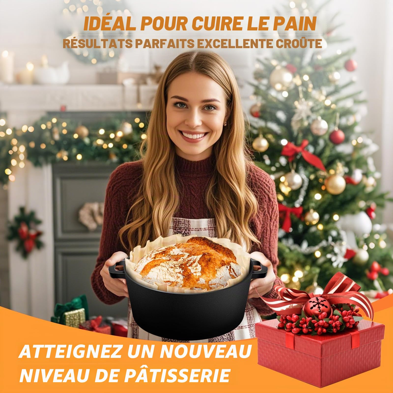 NZQXJXZ Casserole en Fonte pour la Cuisson du pain, 26cm Cocotte en Fonte avec Couvercle pour La Cuisson au four, Marmite 2 en 1 avec Poêle, 4.7L