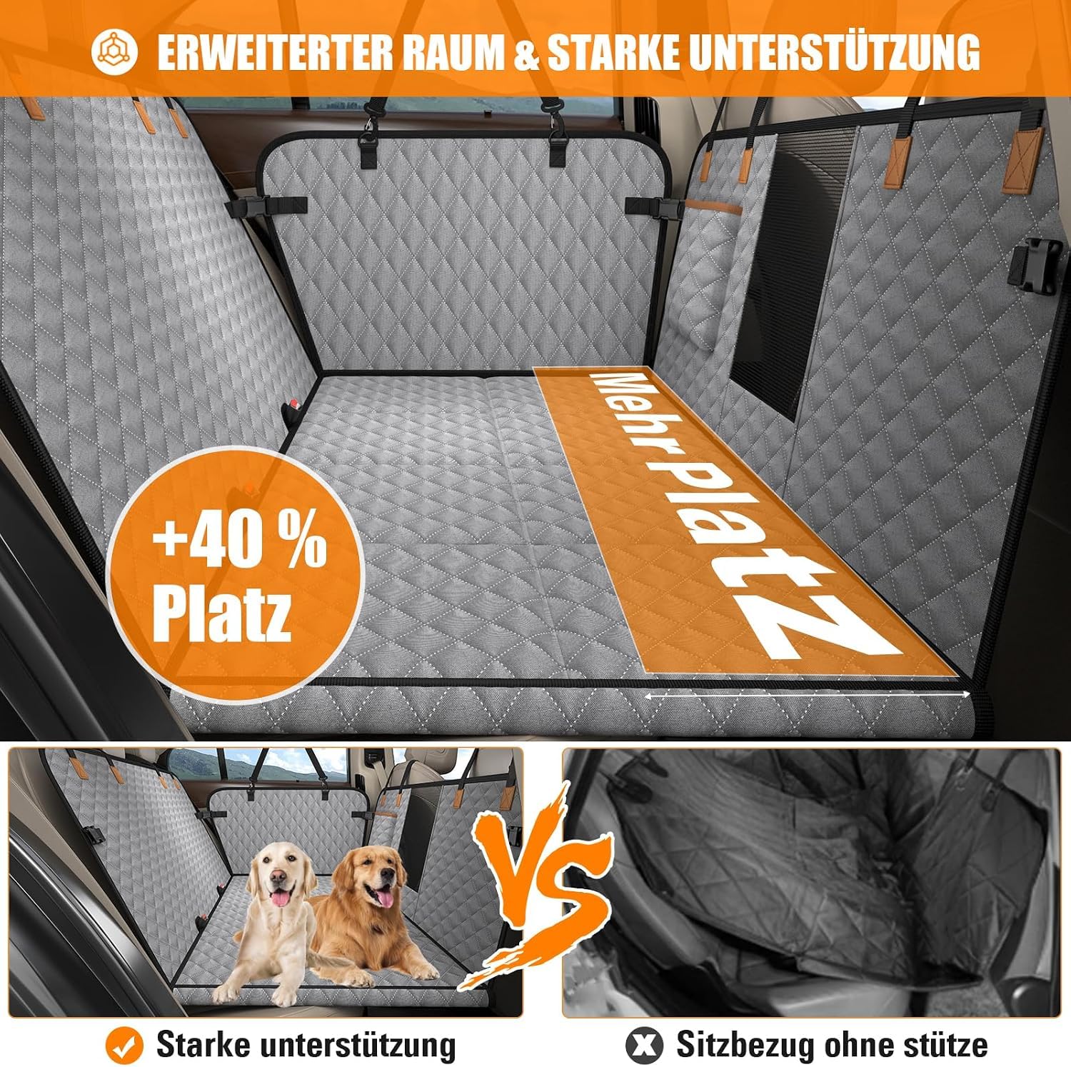 Pokrowiec na tylne siedzenie samochodu dla psa [127x62 cm], Wodoodporny, Odporny na zarysowania, Nośność 300 funtów, Ochraniacz tylnego siedzenia do SUV-ów i samochodów rodzinnych(szary)