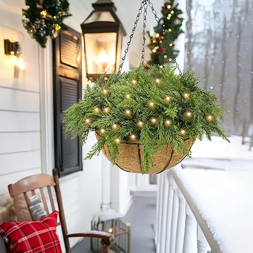 Miniatura 6 de Cestas colgantes de Navidad de 15 pulgadas para exteriores, cestas de Navidad con ramas de pino, decoración de porche al aire libre, decoración