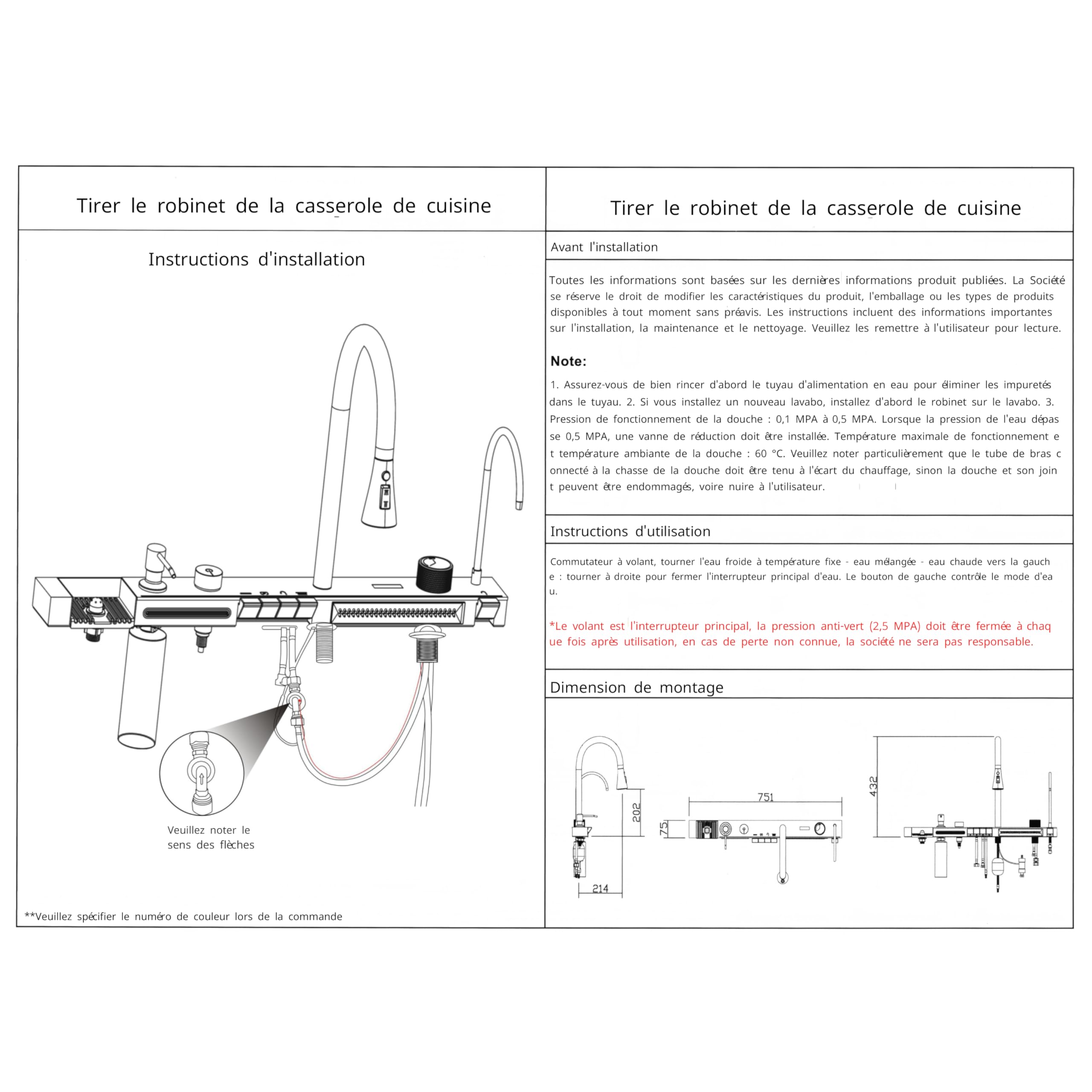 Évier de Cuisine Multifonction avec Haute Pression Robinet Cuisine Bec Extractible et 4 Modes de Pulvérisation Acier Inoxydable Gris Canon 75 * 45 * 21 Evier 1 Bac