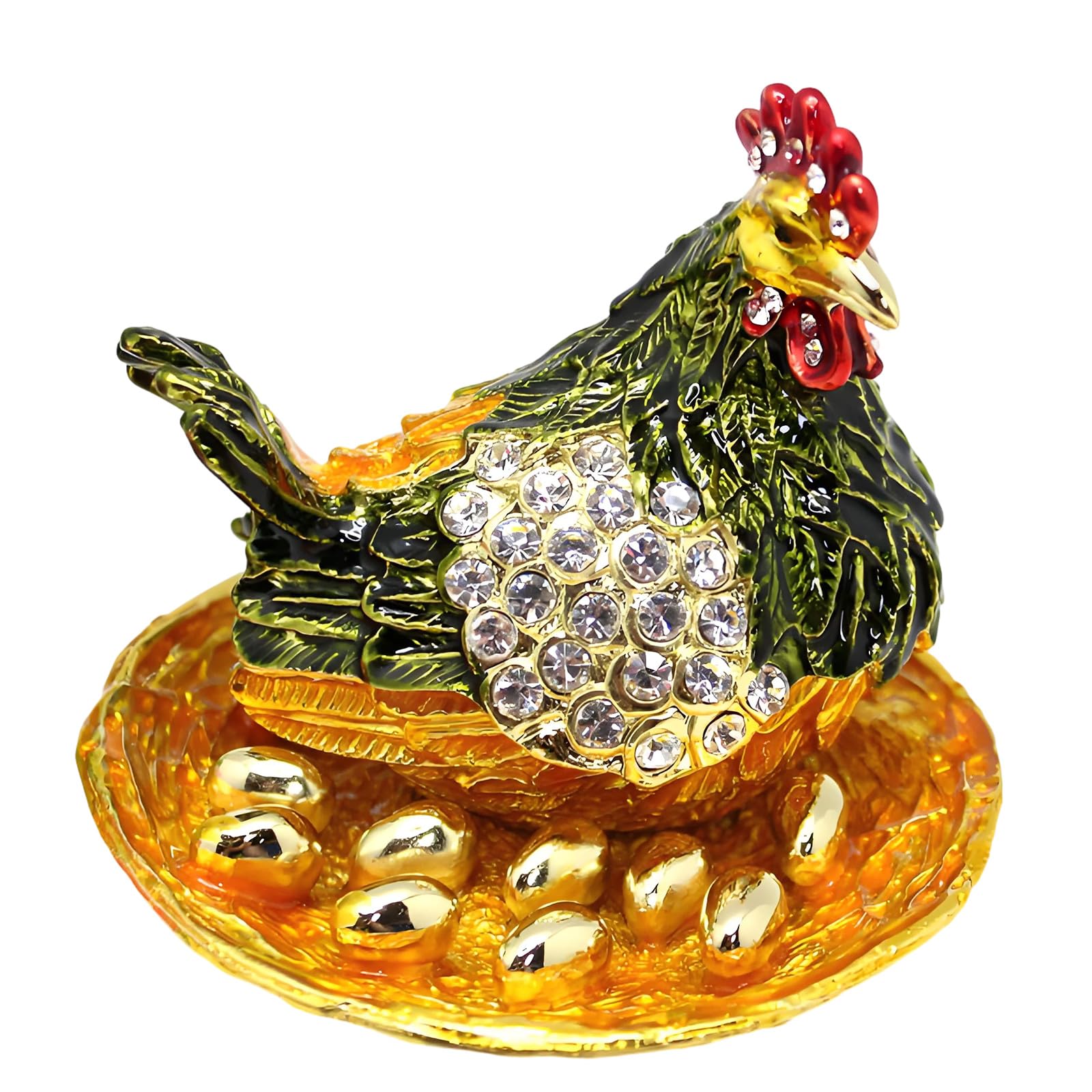 Piceioep Enameled Plated Metal Hen Jewelry Box for Rings Earrings and Small Accessories Decorative Trinket Holder Jewelry Container