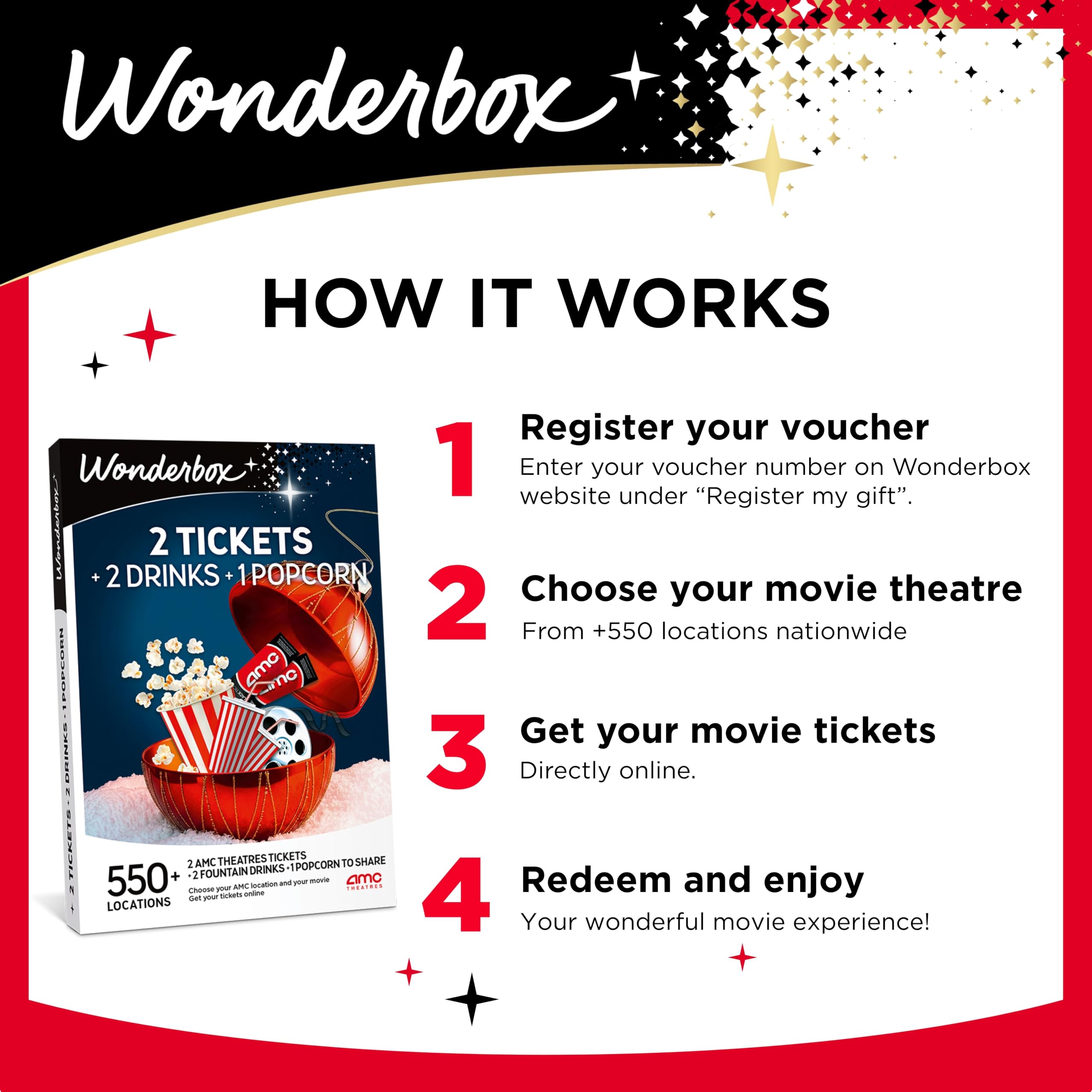 Wonderbox - AMC Movie Christmas Gift Box - 2 biglietti, 2 bevande, 1 popcorn