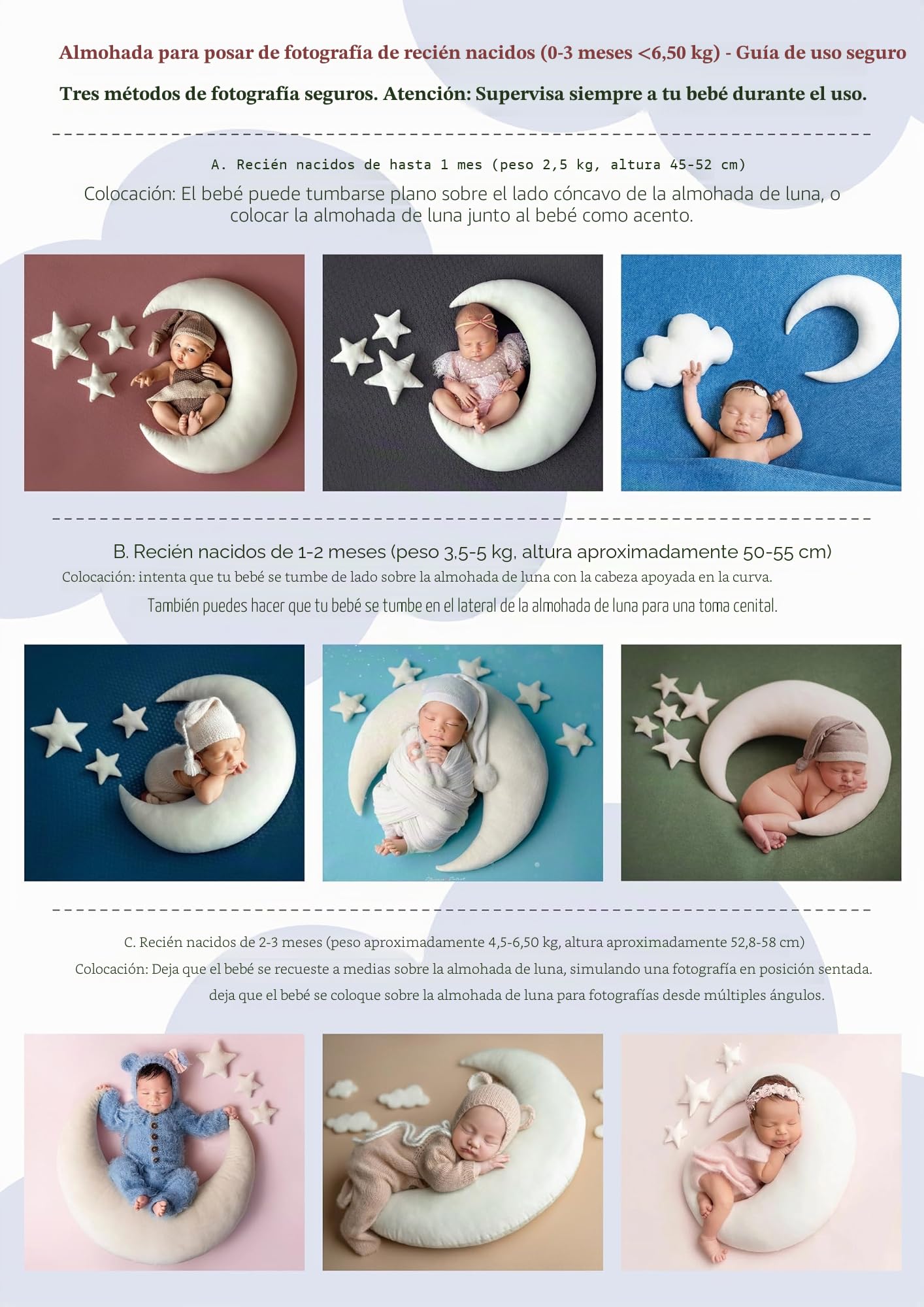 4 piezas de accesorios de fotografía para recién nacidos, media luna, cojín y estrellas, accesorios para fotos de bebé, decoración de cesta, accesorios para sesiones de fotos de bebé