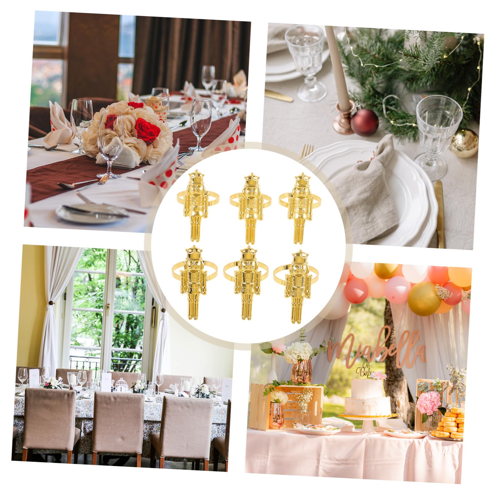 6piezas Servilleteros De Cascanueces Navideños para Mesa De Comedor Hebillas para Servilletas Forma De Cascanueces Decoración De Fiesta