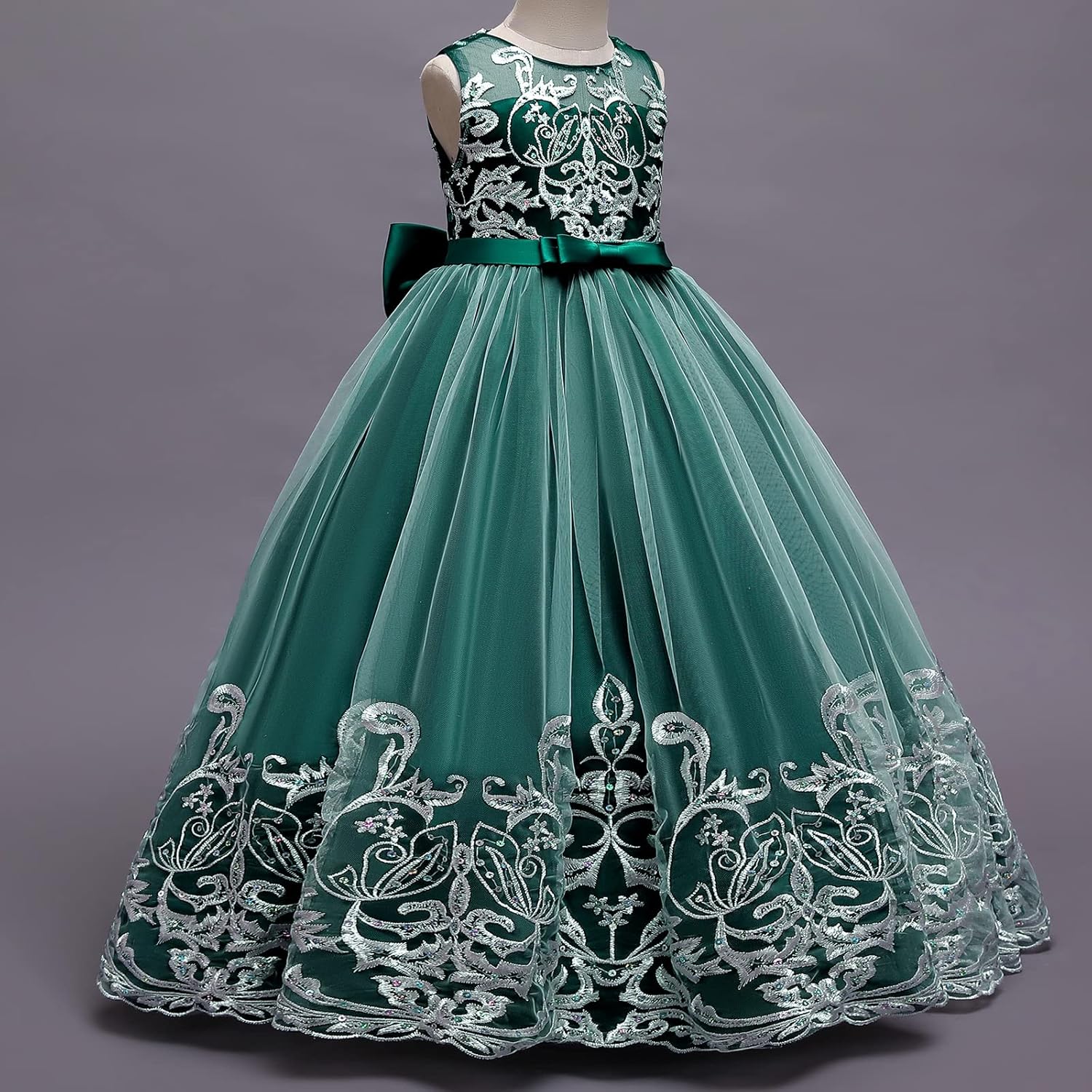 Flower Girl Lace Dress for Kids Wedding Bridesmaid Pageant Party Formal Long Gown Princess Communion Tulle Bow Dresses - Image 5