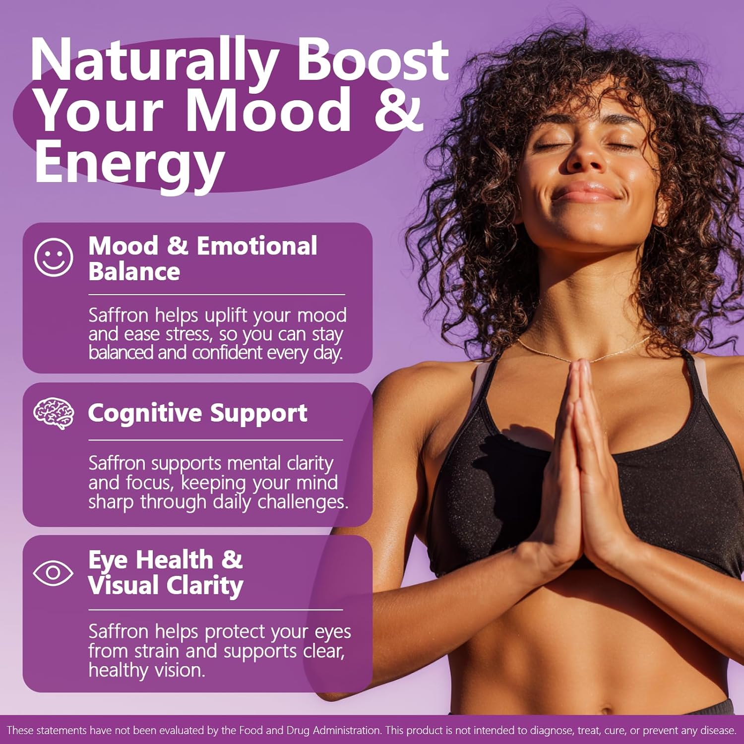 Saffron Supplements 88.5MG | 90 Vegan Capsules, Happy Saffron Extract for Mood Energy Eye Focus Support for Women & Men, 100% Pure Ingredients, Made in USA, Non-GMO & Gluten-Free - Image 4